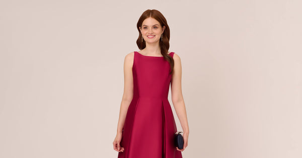 Sleeveless Mikado Fit And Flare Midi Dress With V-Back In Red