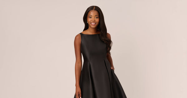 Sleeveless Mikado Fit And Flare Midi Dress With V Back In Black