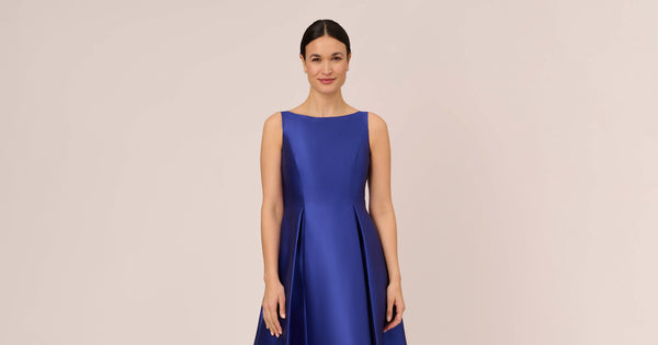 Sleeveless Mikado Fit And Flare Midi Dress With V-Back In Neptune