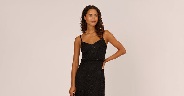 Art Deco Beaded Blouson Gown In Black Adrianna Papell