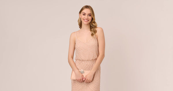 Art Deco Beaded Blouson Gown In Blush Adrianna Papell