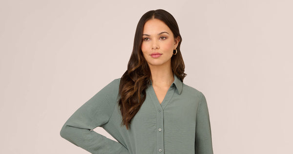 Texture Woven Button Up Shirt With Long Sleeves In Dusty Seafoam