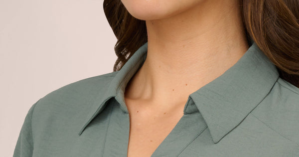 Texture Woven Button Up Shirt With Long Sleeves In Dusty Seafoam