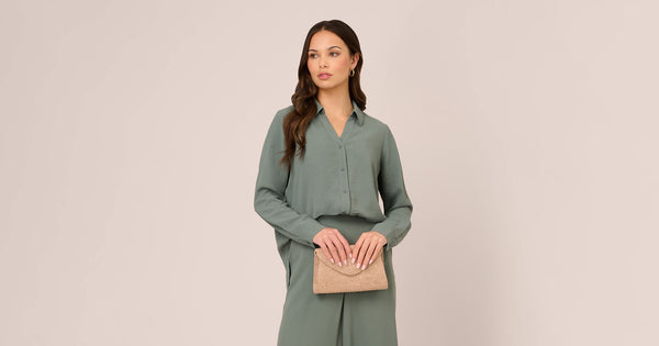 Texture Woven Button Up Shirt With Long Sleeves In Dusty Seafoam