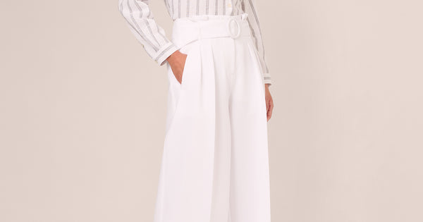 Belted Wide Leg Pants With Pockets In White Adrianna Papell