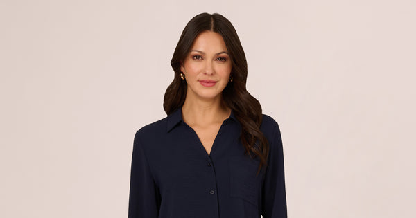 Textured Button Up Top With Long Sleeves In Blue Moon