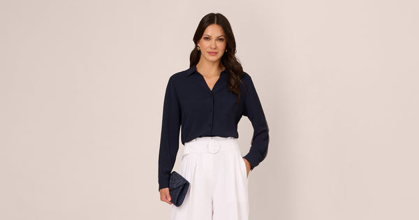 Textured Button Up Top With Long Sleeves In Blue Moon