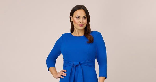 Plus Size Knit Crepe Bow Sheath Dress With Three Quarter Sleeves