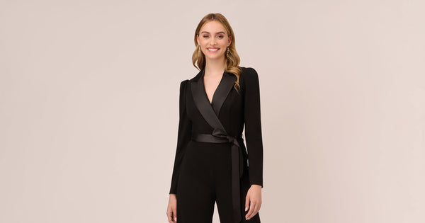 Knit Crepe Tuxedo Jumpsuit In Black Adrianna Papell