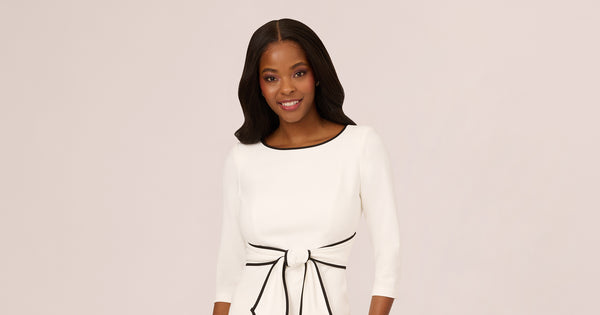 Knit Crepe Tie Dress In Ivory Black | Adrianna Papell