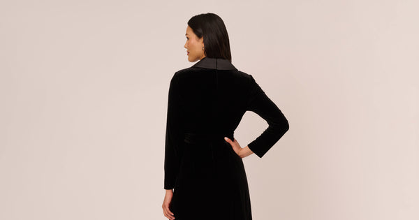 Long Sleeve Velvet Tuxedo Dress In Black Adrianna Papell