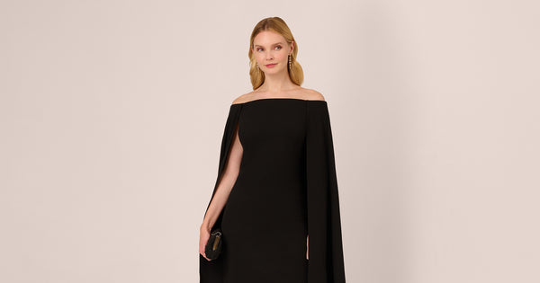 Off The Shoulder Cape Dress In Black Adrianna Papell