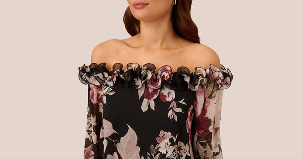 Off The Shoulder Jumpsuit With Floral Embroidered Bodice In Black Multi