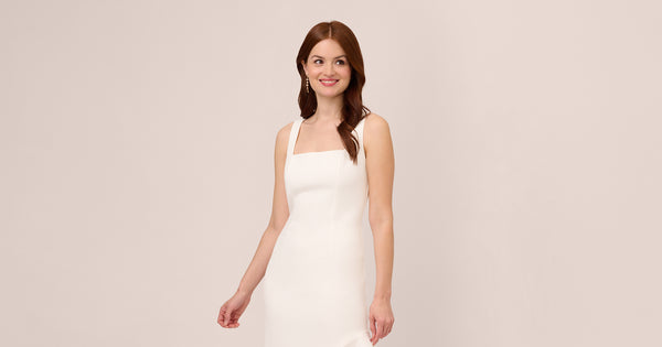 Asymmetrical Crepe Midi Dress With Flounce Hem In Ivory