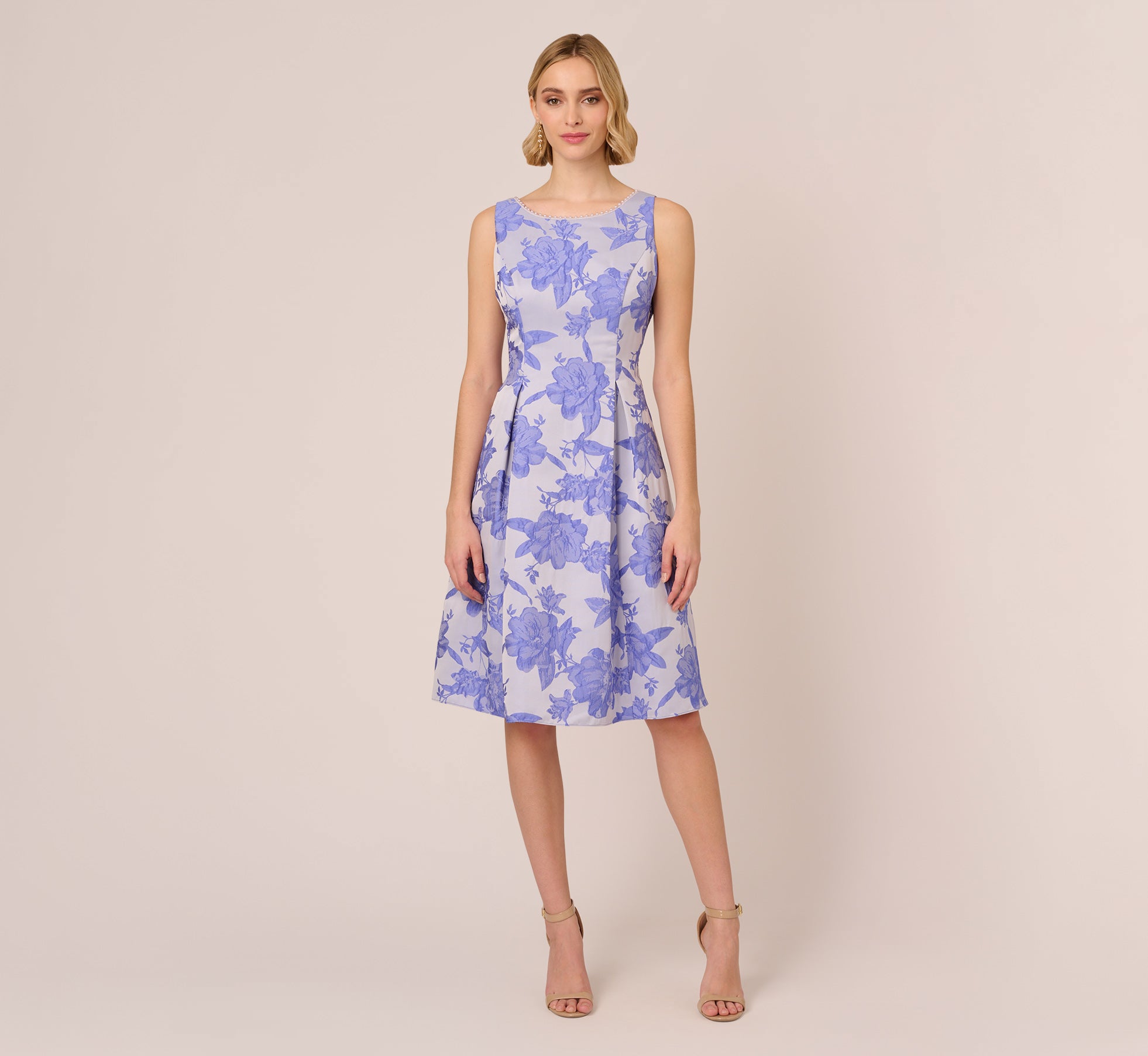 Floral Jacquard Fit And Flare Dress With Midi Skirt In Peri Cruise –  Adrianna Papell