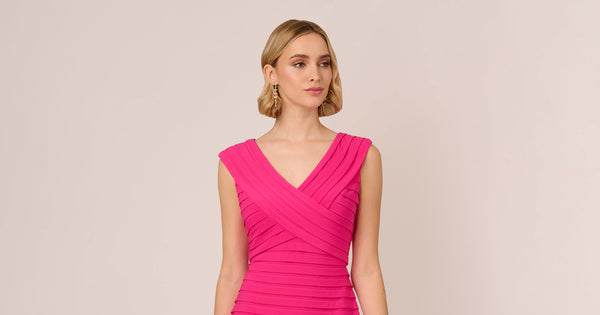 Banded Jersey Sheath Dress With Extended Shoulders In Electric