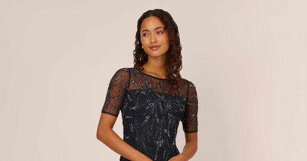 Hand Beaded Cocktail Dress In Midnight Adrianna Papell