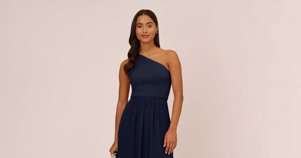 One Shoulder Chiffon Long Gown In Midnight Adrianna Papell