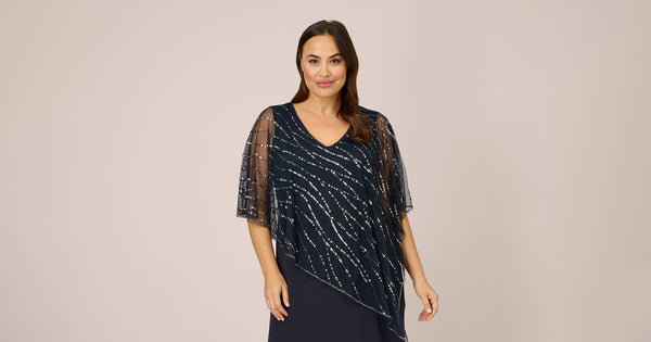 Plus Size Hand Beaded Popover Long Dress In Midnight Adrianna