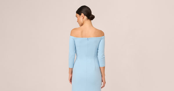 Off The Shoulder Cascading Ruffle Gown In Blue Mist Adrianna