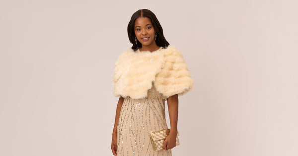 Faux Fur Wrap With Stone Broach In Champagne Adrianna Papell