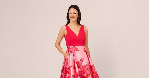 Red Floral Jacquard Lace Up Back Midi Dress