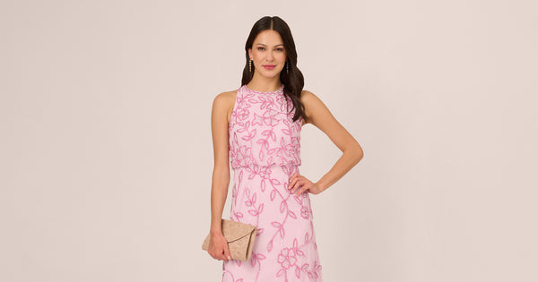 Sleeveless Blouson Mermaid Gown With Jasmine Beading In Pink