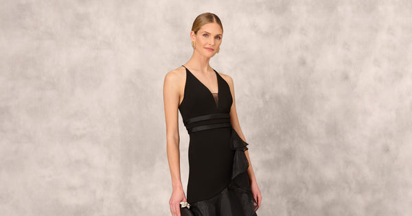 Tiered Trumpet Dress With Ruffles In Black Adrianna Papell