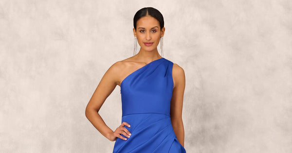 One Shoulder Crepe Cocktail Dress With Slit In Royal Sapphire