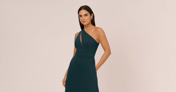 Knit Crepe One Shoulder Dress With Sheer Cutout And Skirt In