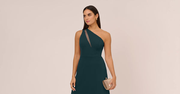 Knit Crepe One Shoulder Dress With Sheer Cutout And Skirt In