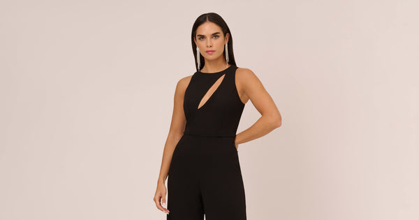 Knit Crepe Wide Leg Jumpsuit With Cutout Accent In Black