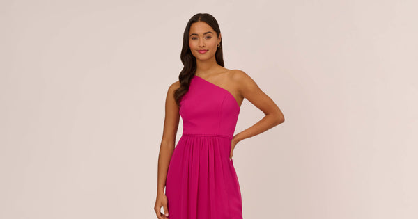 One Shoulder Chiffon Long Gown In Bright Magenta Adrianna Papell