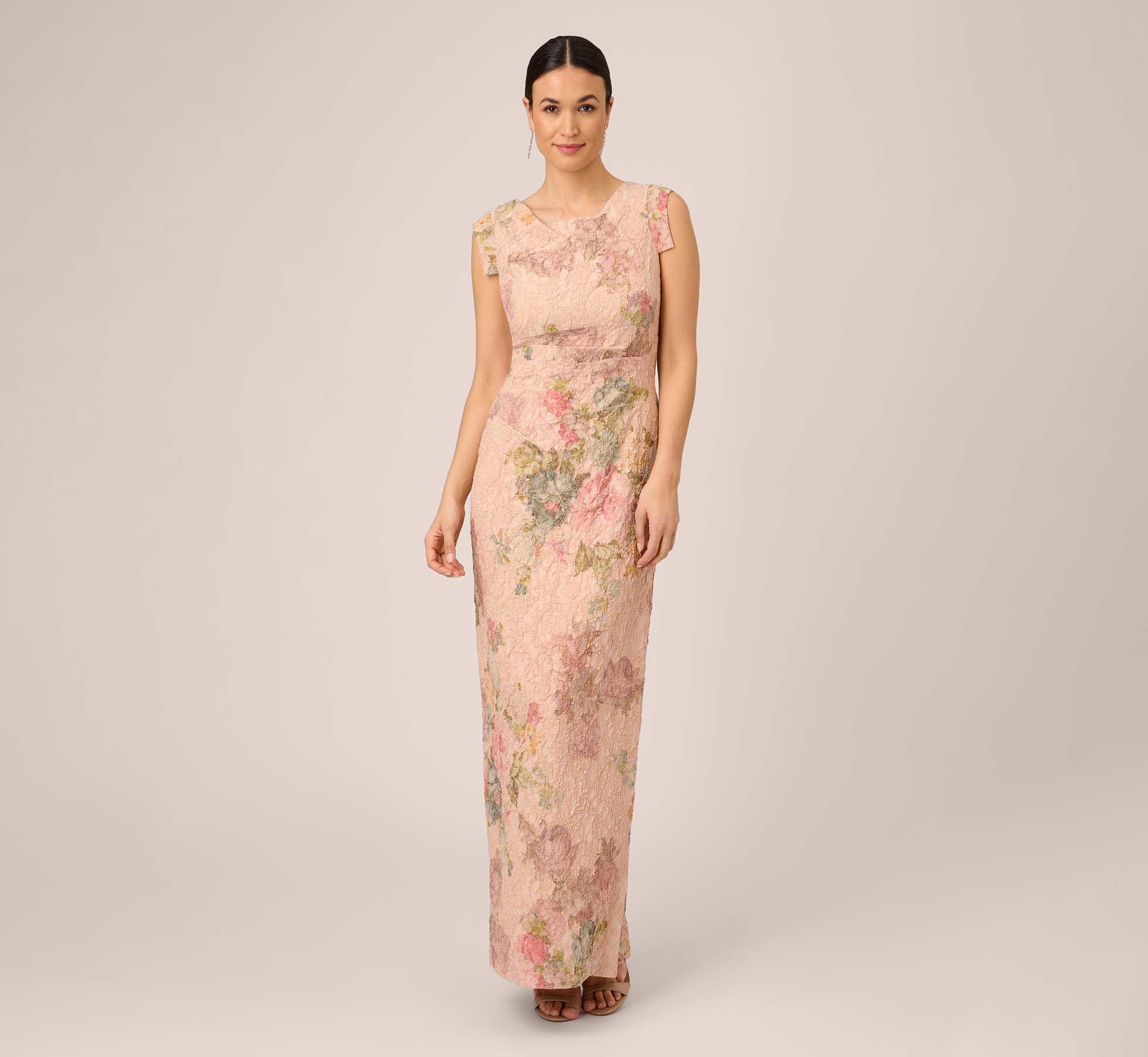 Floral Metallic Stretch Matelasse Long Column Gown In Pink Multi – Adrianna  Papell