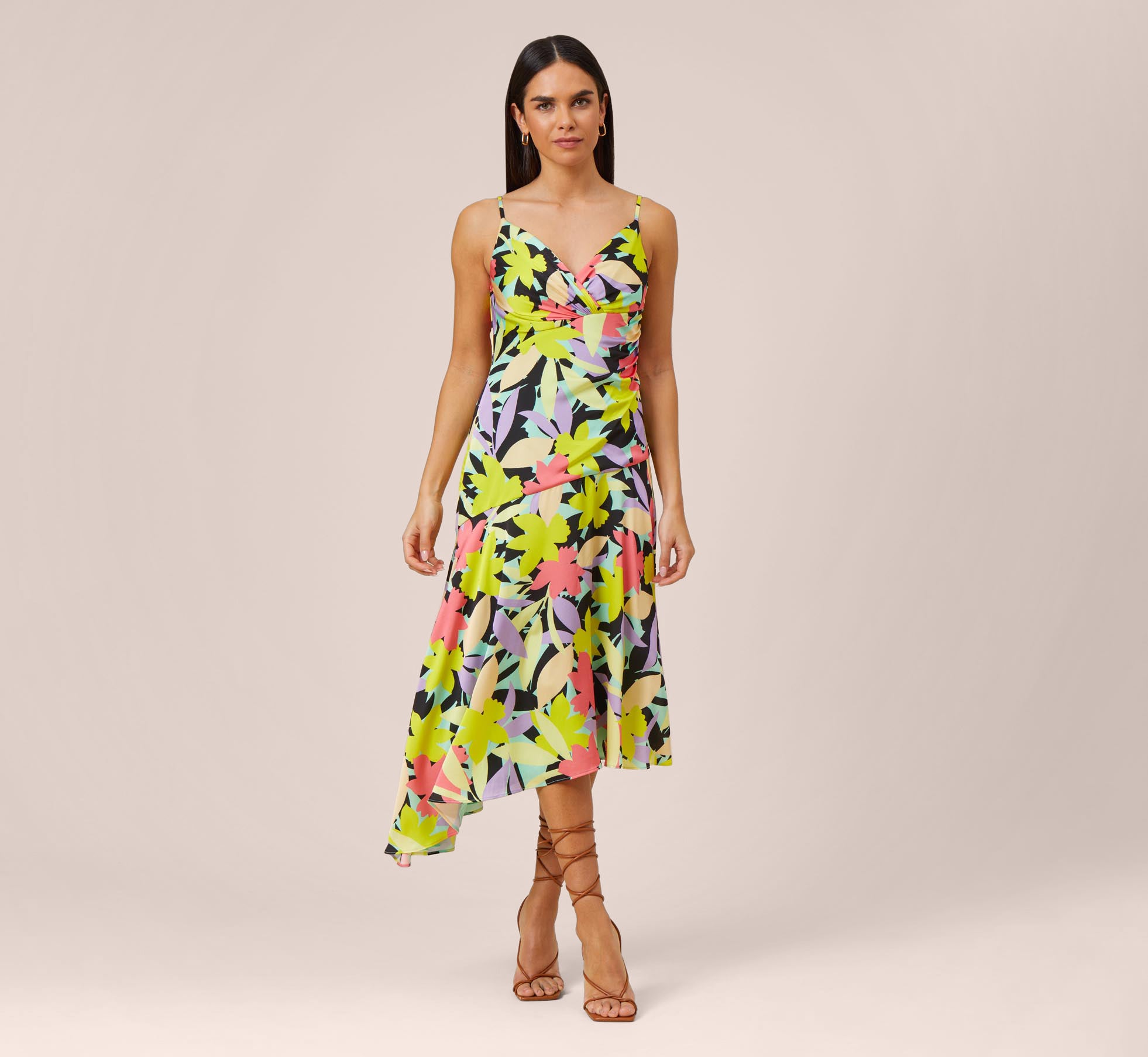 Floral-Print Asymmetrical Midi-Length Cocktail Dress In Coral Multi –  Adrianna Papell