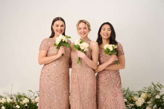 Gold beaded outlet bridesmaid dress