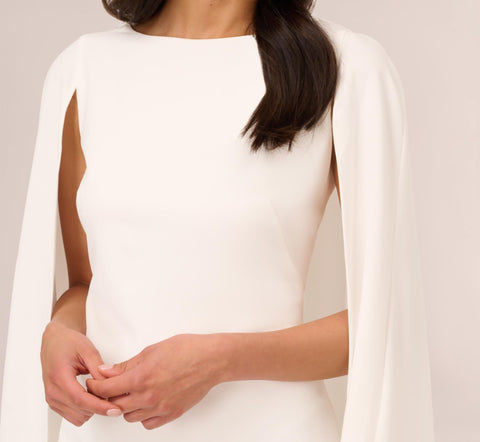 Structured Cape Sheath Dress In Ivory