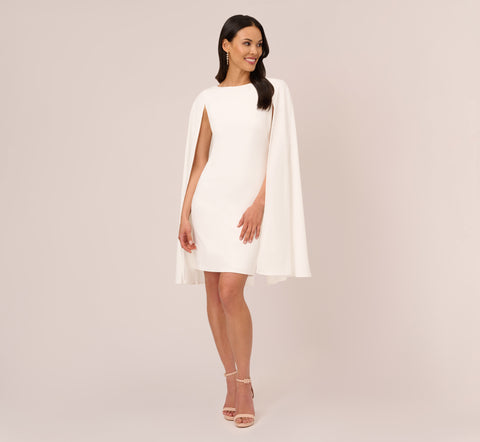 Structured Cape Sheath Dress In Ivory