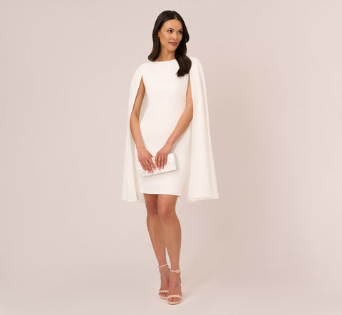 Structured Cape Sheath Dress In Ivory