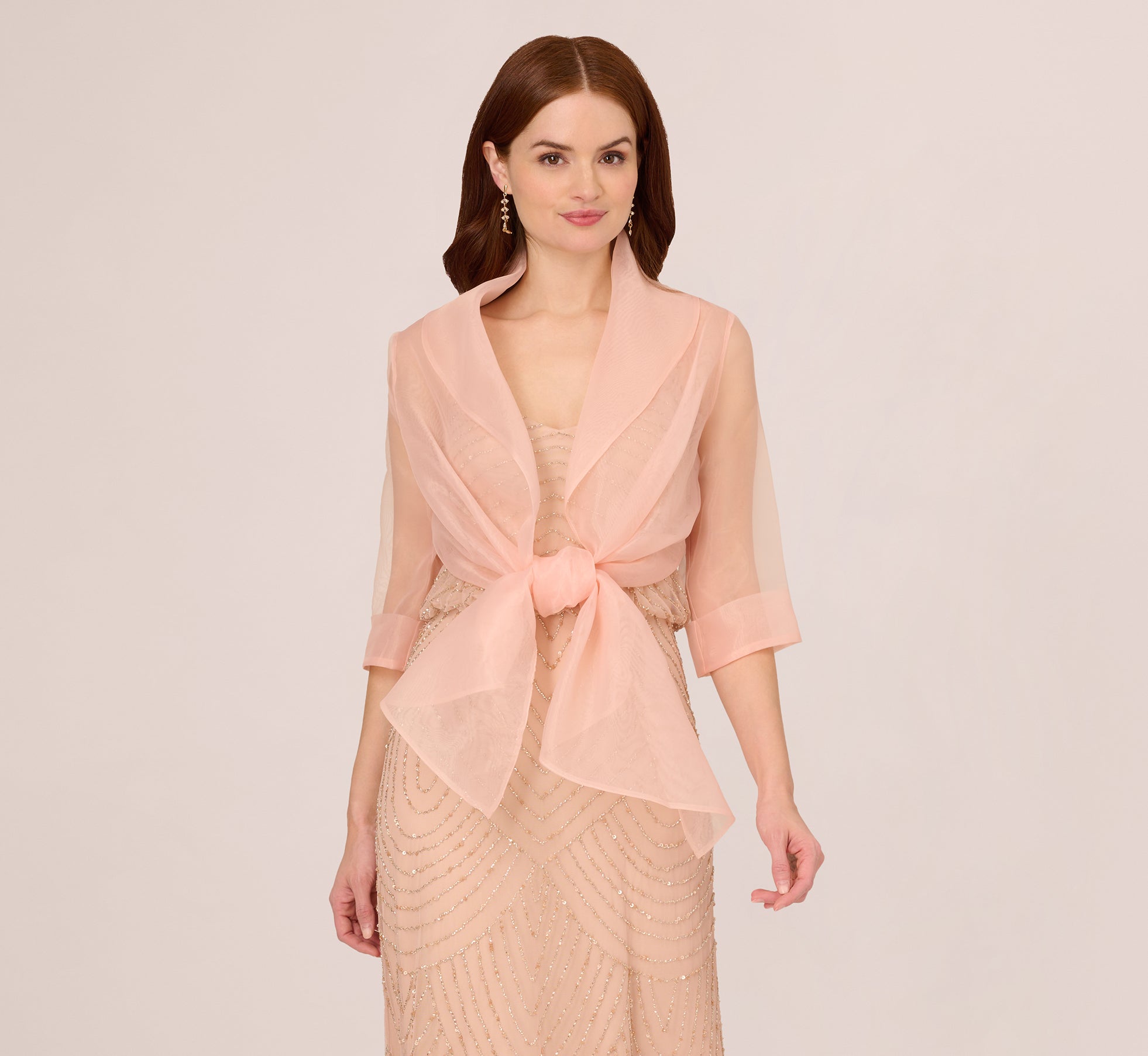 Organza Wrap Jacket With Short Sleeves In Blush Adrianna Papell