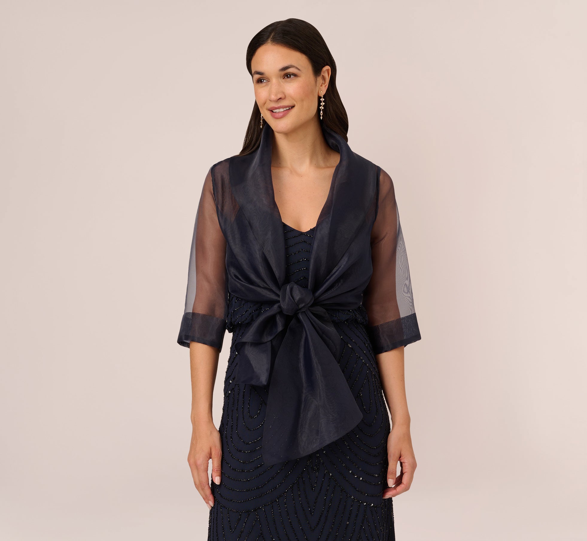 Organza Wrap Jacket With Short Sleeves In Midnight 1