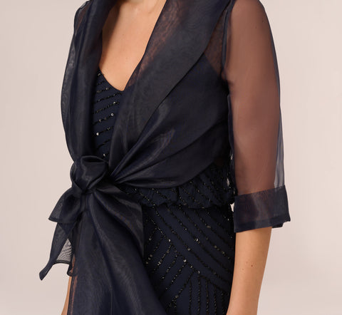 Organza Wrap Jacket With Short Sleeves In Midnight