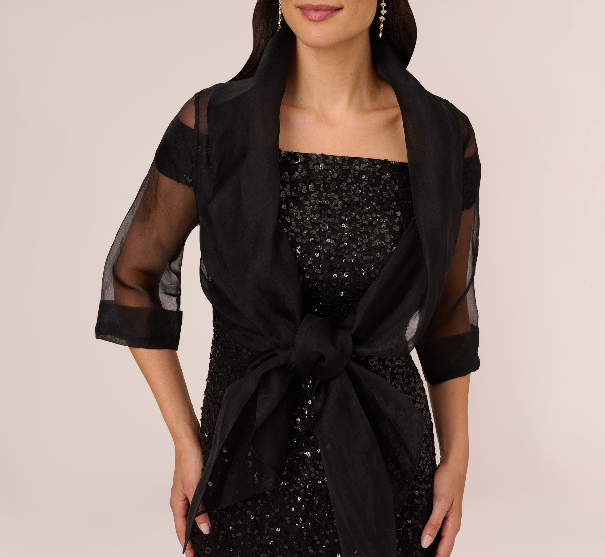 Organza Wrap Jacket With Short Sleeves In Black Adrianna Papell