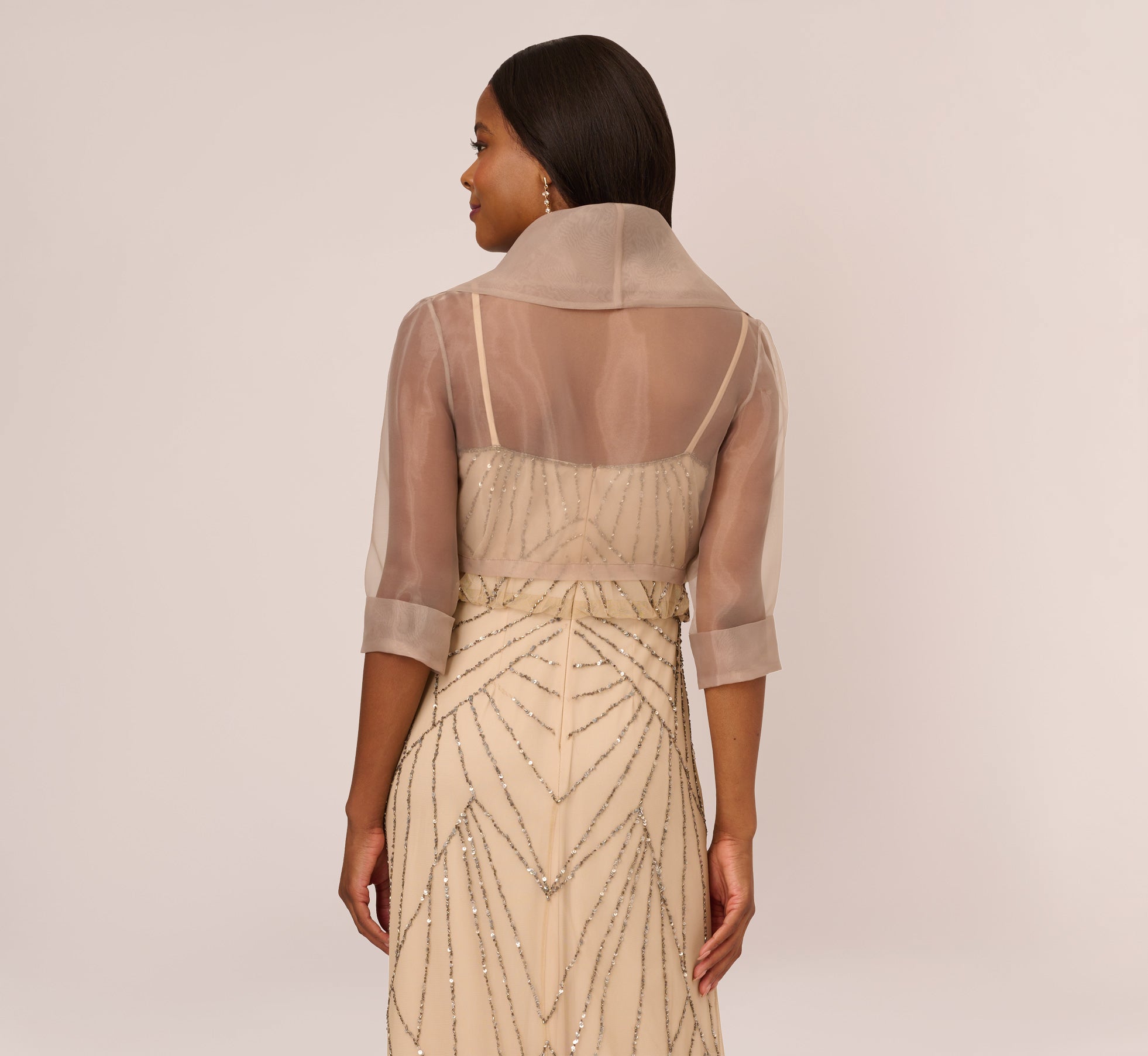 Organza Wrap Jacket With Short Sleeves In Champagne Adrianna Papell