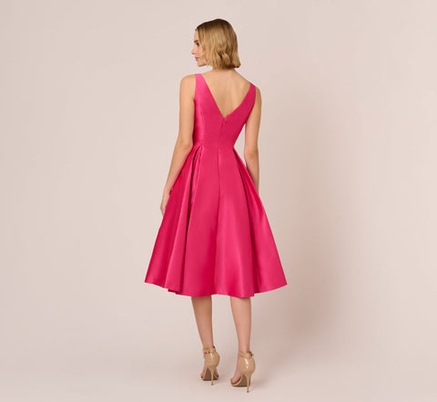 Sleeveless Mikado Fit And Flare Midi Dress With V-Back In Electric Pink