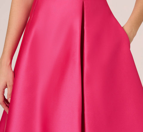 Sleeveless Mikado Fit And Flare Midi Dress With V-Back In Electric Pink