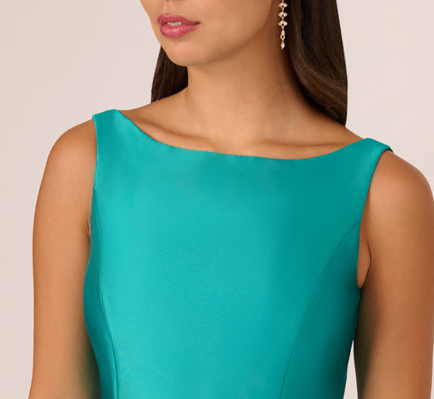 Sleeveless Mikado Fit And Flare Midi Dress With V-Back In Exotic Jade