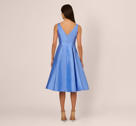 Sleeveless Mikado Fit And Flare Midi Dress With V-Back In Electric Ice