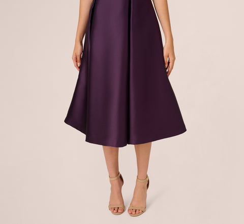 Sleeveless Mikado Fit And Flare Midi Dress With V-Back In Luxe Plum