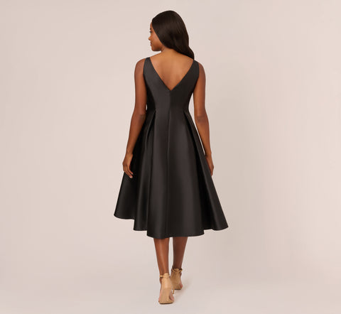 Sleeveless Mikado Fit And Flare Midi Dress With V-Back In Black